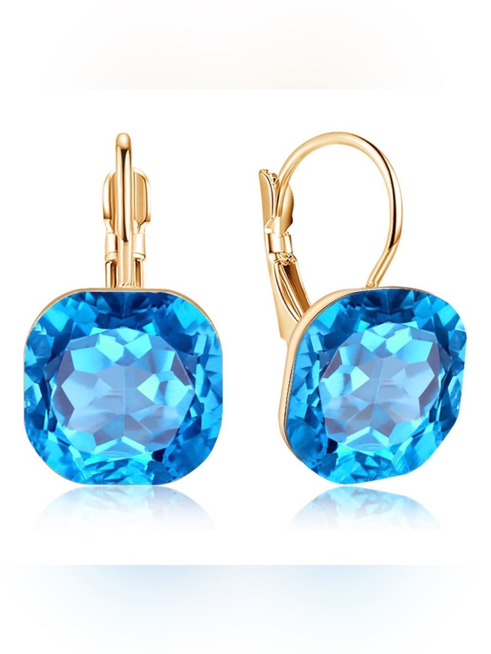 Gold Drop Blue Gem Earrings